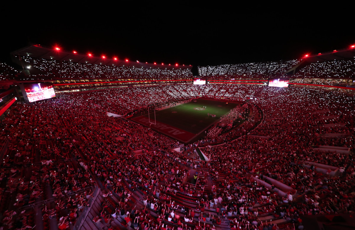Bryant-Denny Stadium in lights