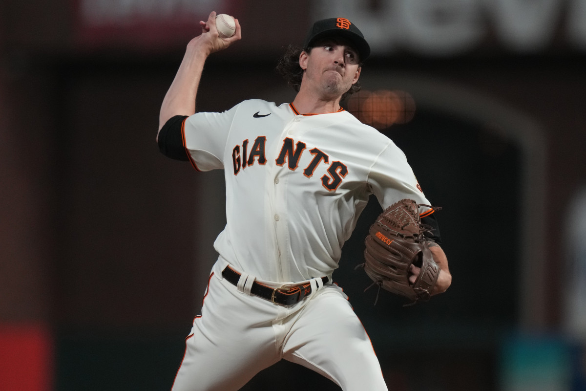 Blue Jays starter Kevin Gausman throwing a pitch while he was with the SF Giants.