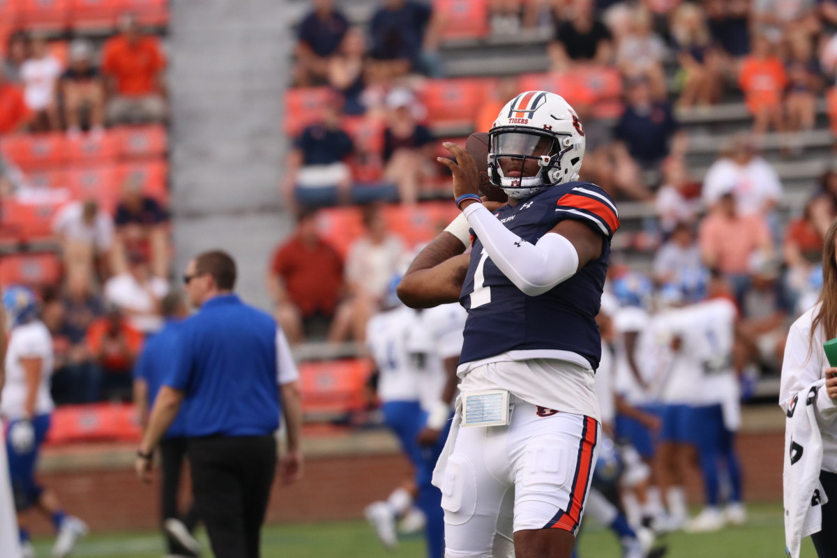 TJ Finley warms up before the game vs San Jose State