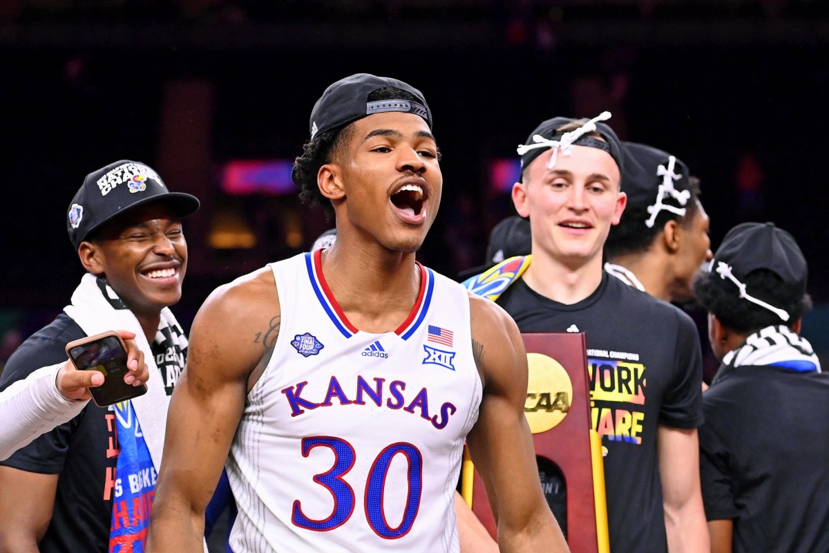 Kansas Jayhawks, Ochai Agbaji, 2022 NCAA men's basketball tournament, celebration