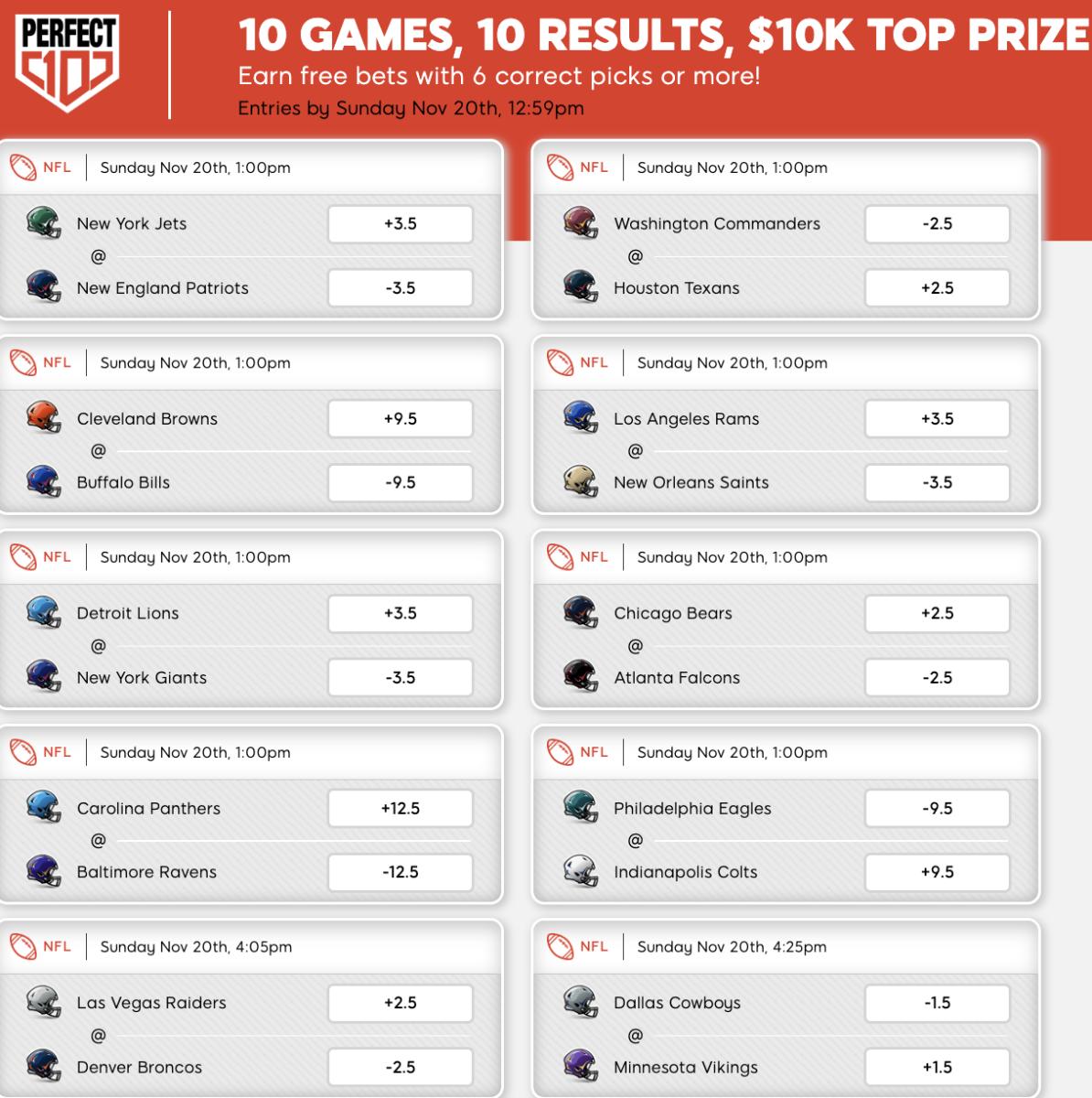 Play the Perfect 10 for FREE in Week 11