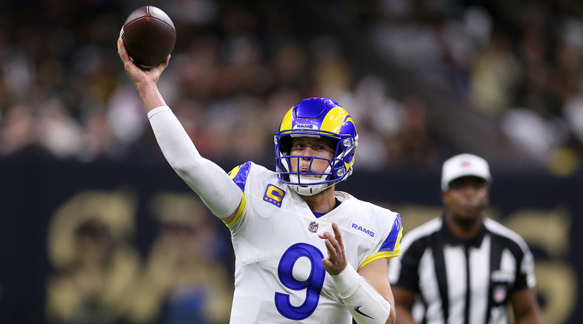 Los Angeles Rams quarterback Matthew Stafford (9) makes a throw in the second quarter against the New Orleans Saints at the Caesars Superdome.