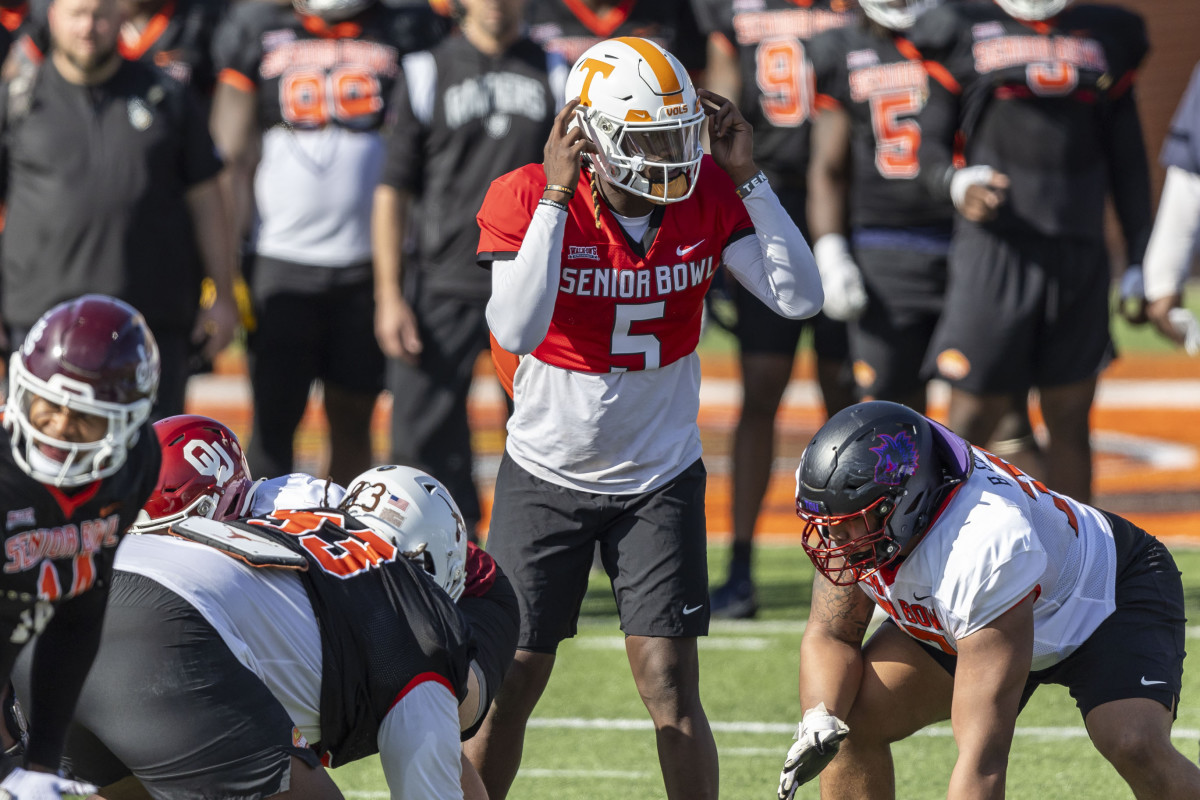 Former Tennessee Volunteers QB Joe Milton III during practice at the Reese's Senior Bowl. (Photo by Vasha Hunt of USA Today Sports)