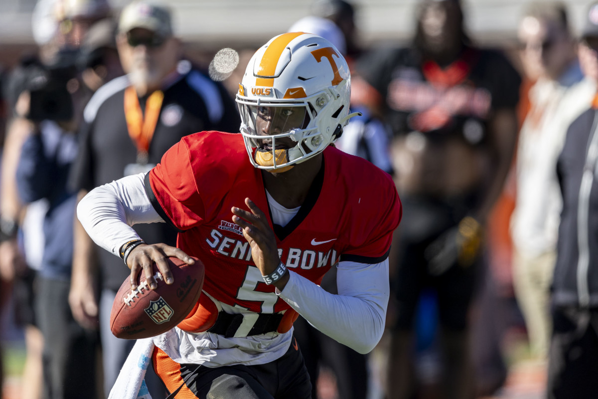 Former Tennessee Volunteers QB Joe Milton III during practices at the Reese's Senior Bowl. (Photo by Vasha Hunt of USA Today Sports)