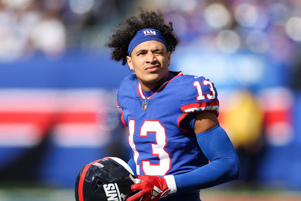 New York Giants WR Jalin Hyatt during a game against the Washington Commanders. (Photo by Vincent Carchietta of USA Today Sports)