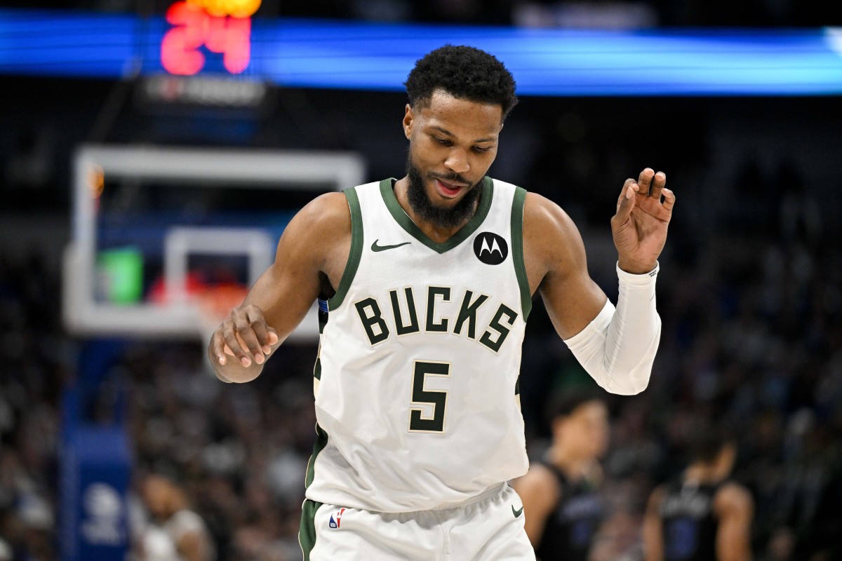 Milwaukee Bucks guard Malik Beasley (5) celebrates 