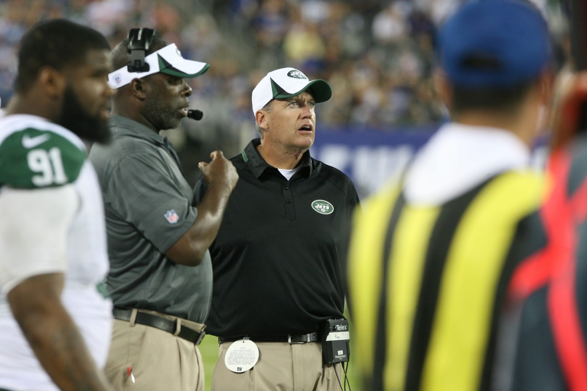 Jets coach Rex Ryan during a 2013 game. New York Jets Vs New York Giants