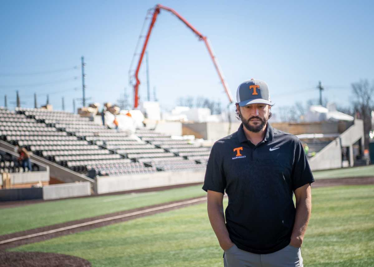 Tennessee Volunteers HC Tony Vitello on a tour of renovated Lindsey Nelson Stadium. (Photo by Brianna Paciorka of the News Sentinel)