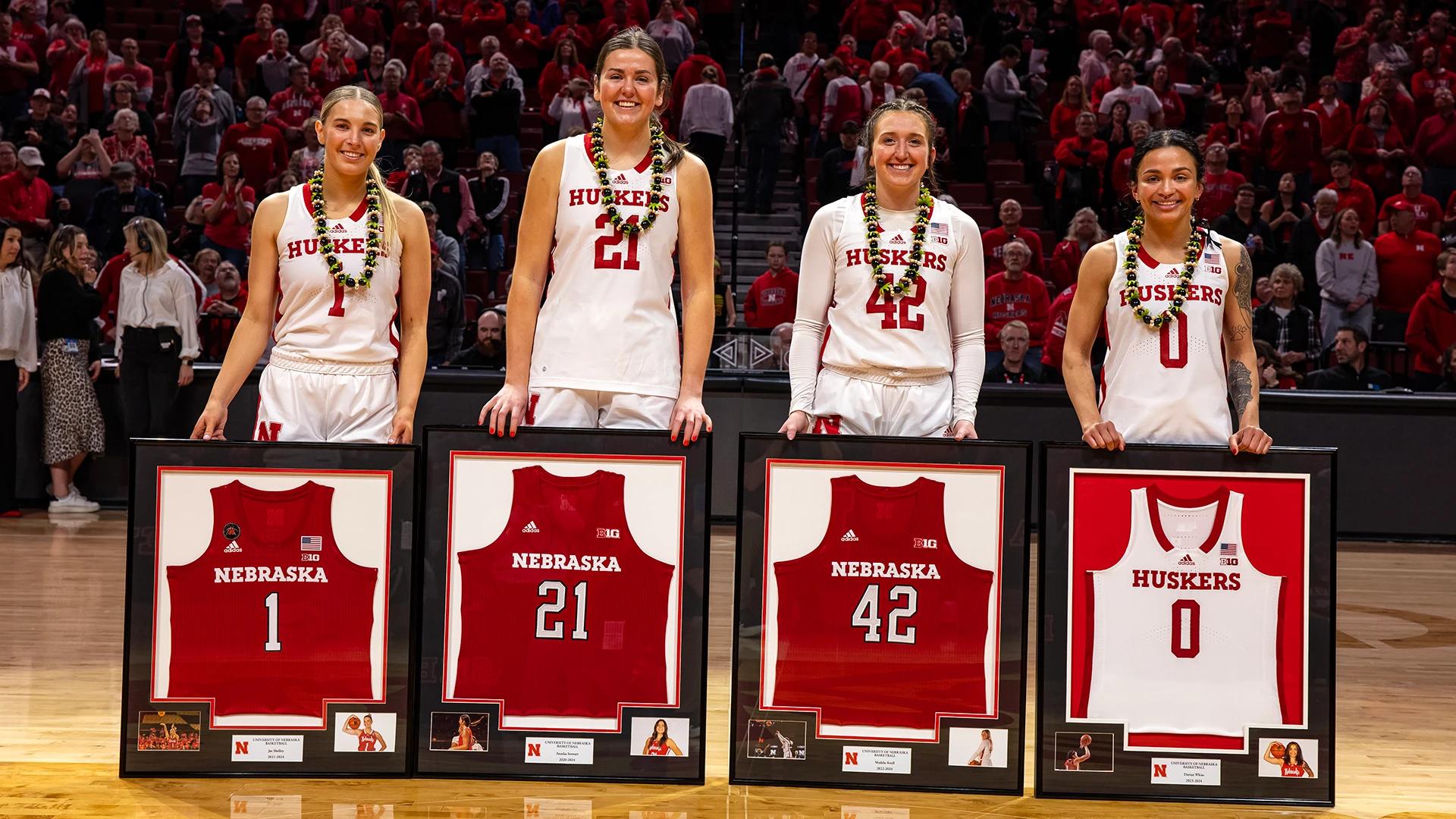 Nebraska seniors and graduates (l-r): Jaz Shelley, Anni Stewart, Maddie Krull, Darian White