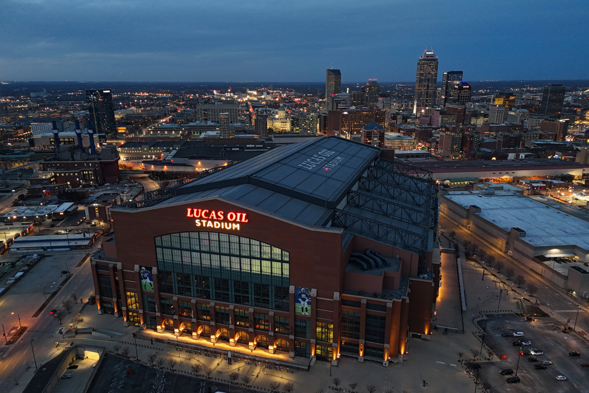 An overhead photo of Lucas Oil Stadium