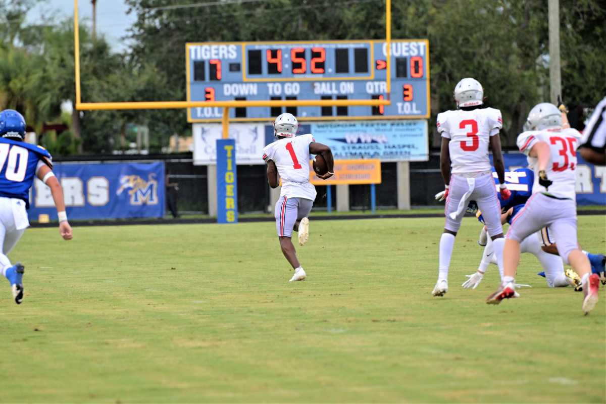 2025 4-star ILB Ty Jackson returning an interception for a touchdown during his junior season at Seminole Ridge High School. (Photo courtesy of Alex Peterman of the Special to The Post)