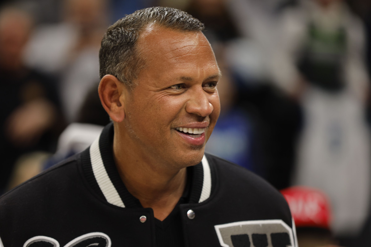 Feb 4, 2024; Minneapolis, Minnesota, USA; Minnesota Timberwolves & Lynx co-owner Alex Rodriguez smiles after his team defeats the Houston Rockets at Target Center.