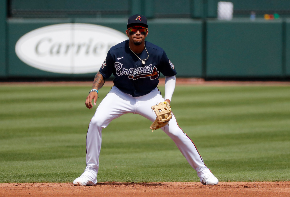 Atlanta Braves infielder Johan Camargo plays shortstop during spring training at CoolToday Park. (2021)