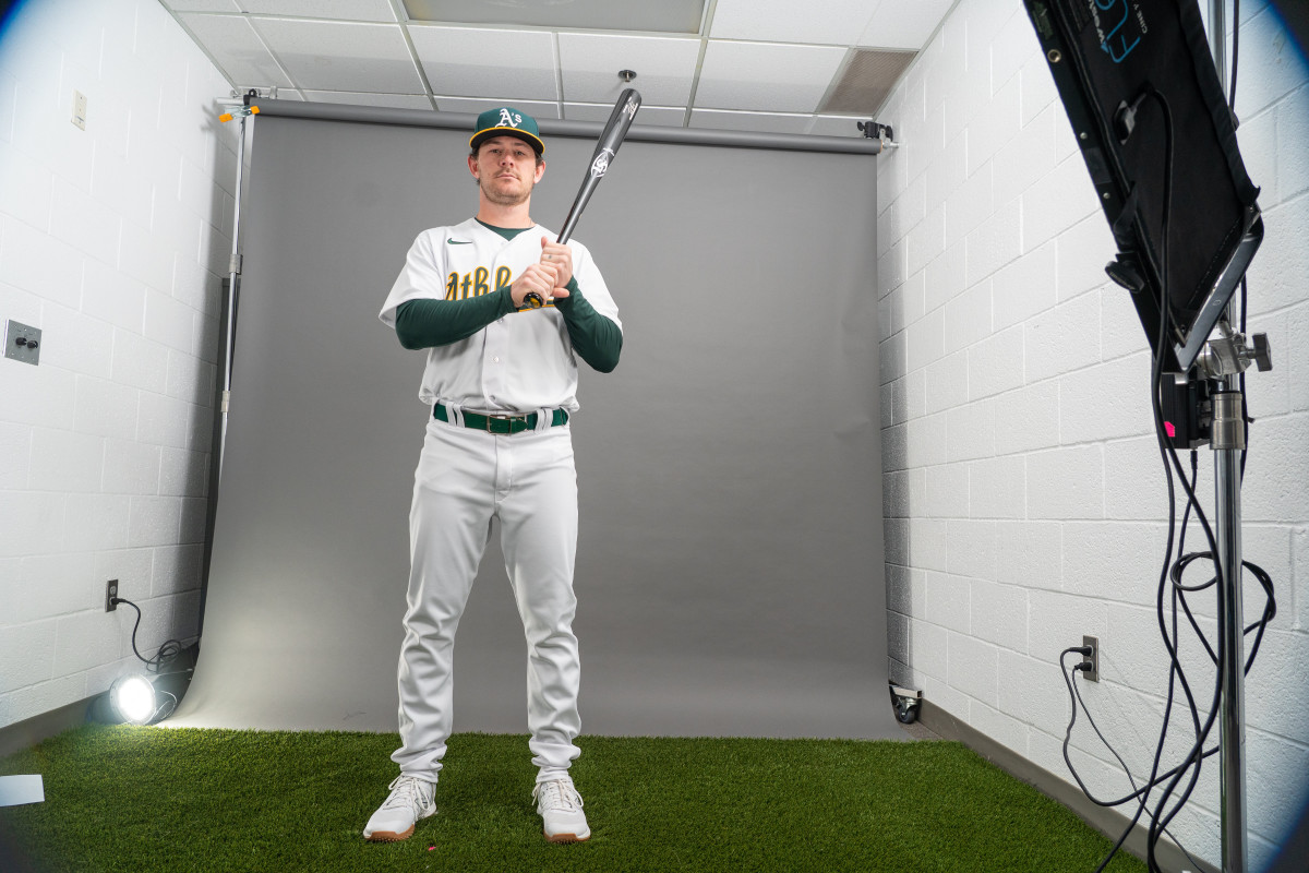 Oakland Athletics outfielder Trenton Brooks poses during photo day in Mesa, Arizona. (2023)