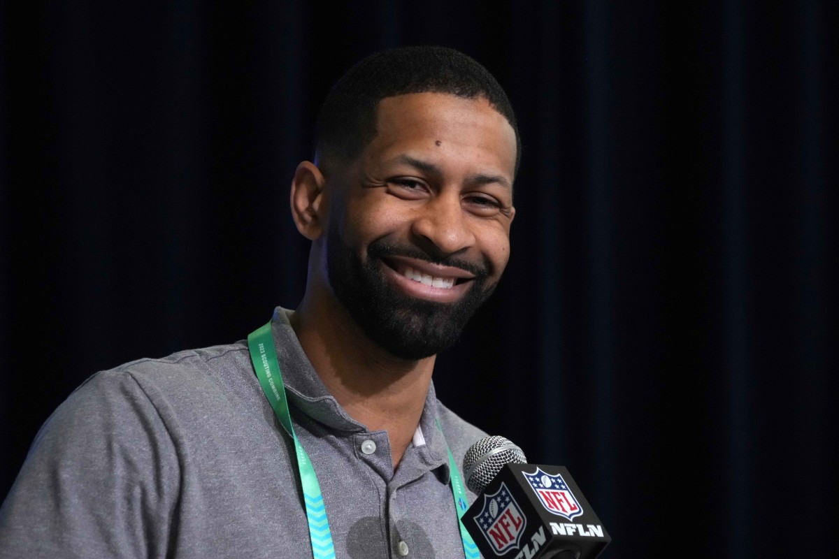 Feb 28, 2023; Indianapolis, IN, USA; Cleveland Browns general manager Andrew Berry during the NFL combine at the Indiana Convention Center. Mandatory Credit: Kirby Lee-USA TODAY Sports