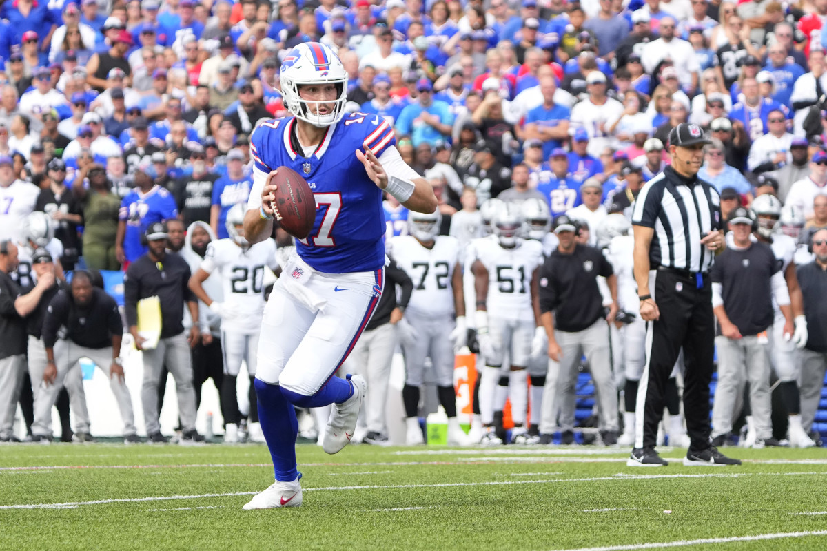 Josh Allen looking to throw against the Raiders