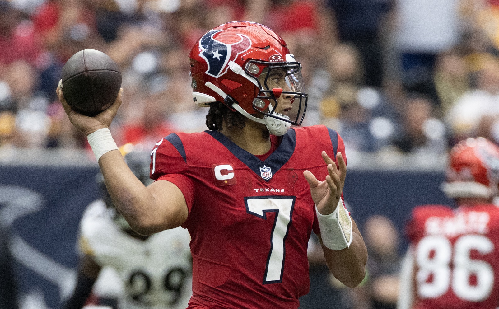 Texans rookie quarterback C.J. Stroud recorded his second 300-yard game of the season against the Steelers in Week 4.