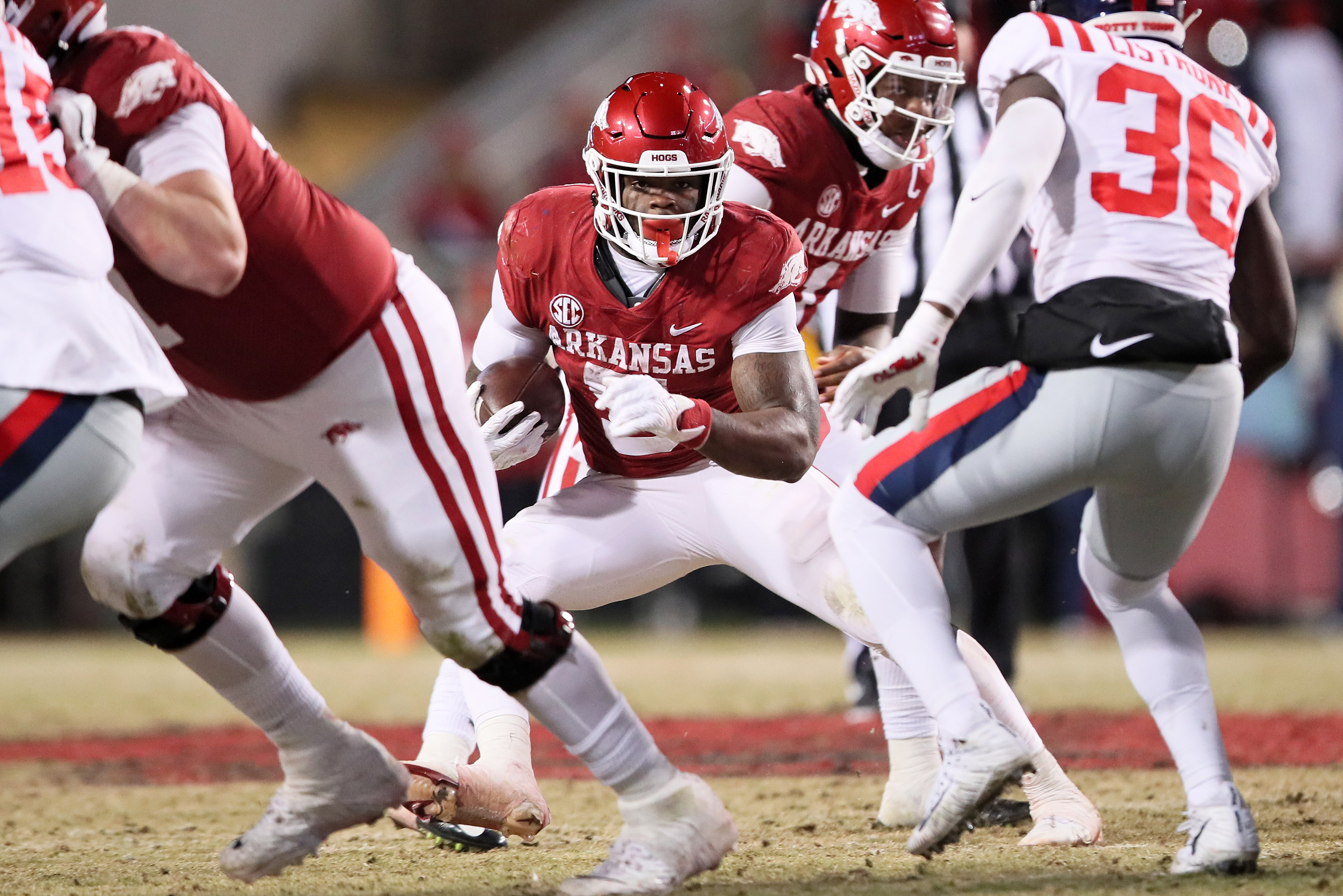 Arkansas running back Raheim "Rocket" Sanders versus Ole Miss in 2022.