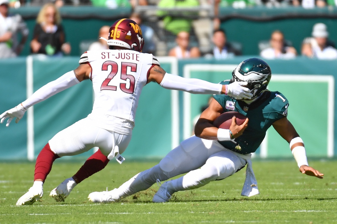 Jalen Hurts has found it more challenging this season to pick up yards with his legs