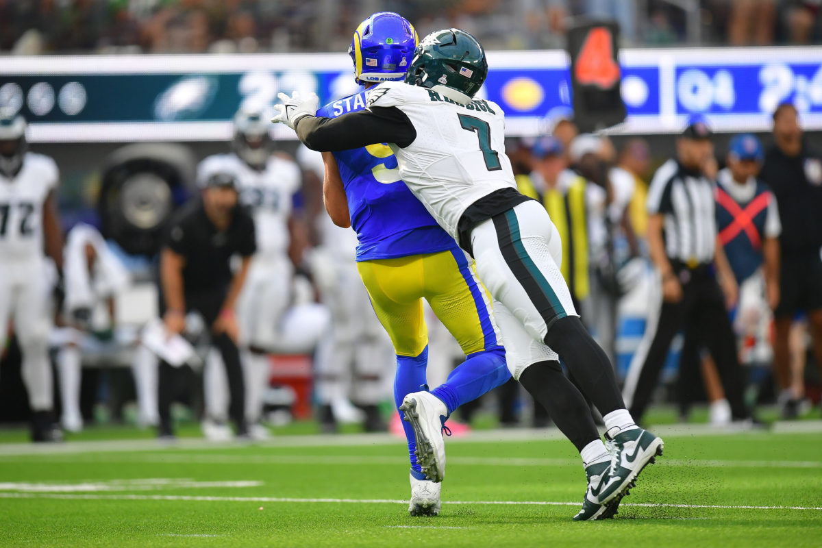 Philadelphia Eagles defenders Haason Reddick and Jalen Carter combined for four sacks against the Los Angeles Rams in a 23-14 road win. 