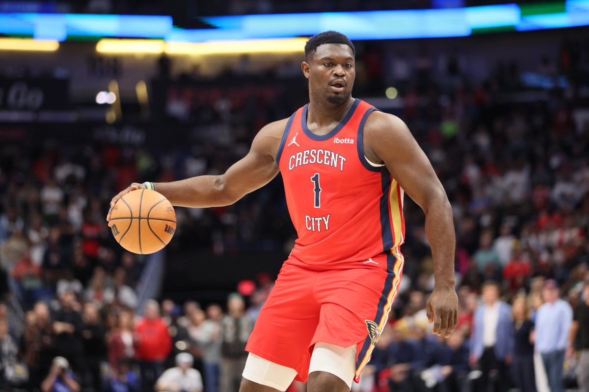 New Orleans Pelicans forward Zion Williamson dribbles
