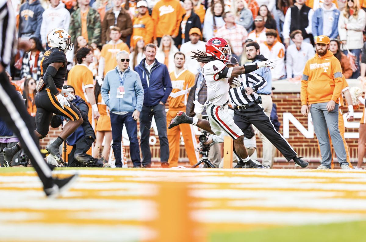 Georgia running back James Cook during the Bulldogs’ game against Tennessee at Neyland Stadium in Knoxville, Tenn., on Saturday, Nov. 13, 2021. (Photo by Tony Walsh)