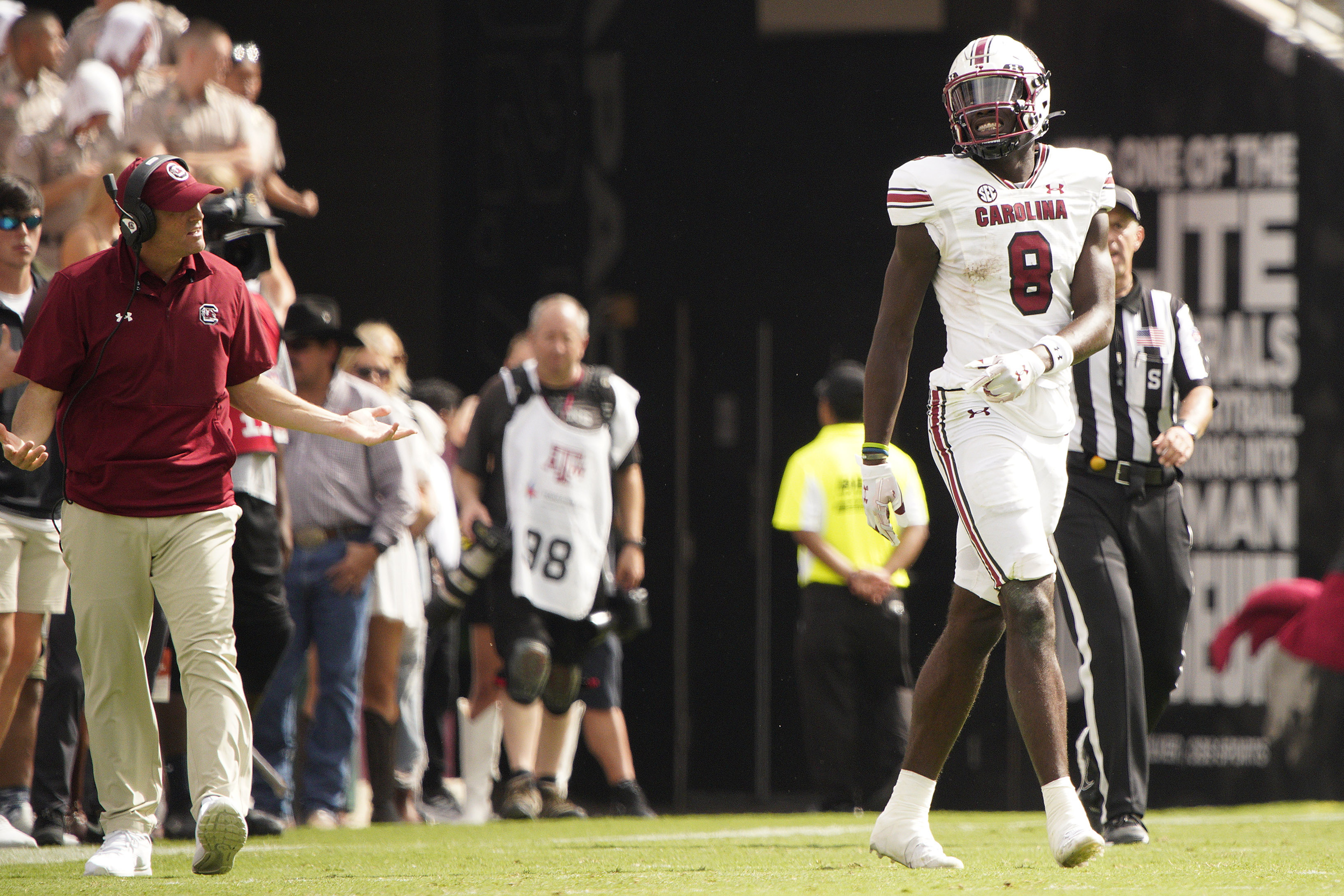 Nyck Harbor celebrating after a play against Texas A&M