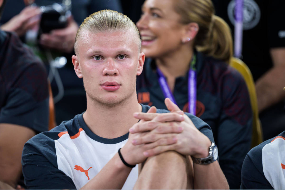Erling Haaland pictured watching from the sidelines during Manchester City's 3-0 win over Urawa Red Diamonds in the semi-finals of the 2023 FIFA Club World Cup