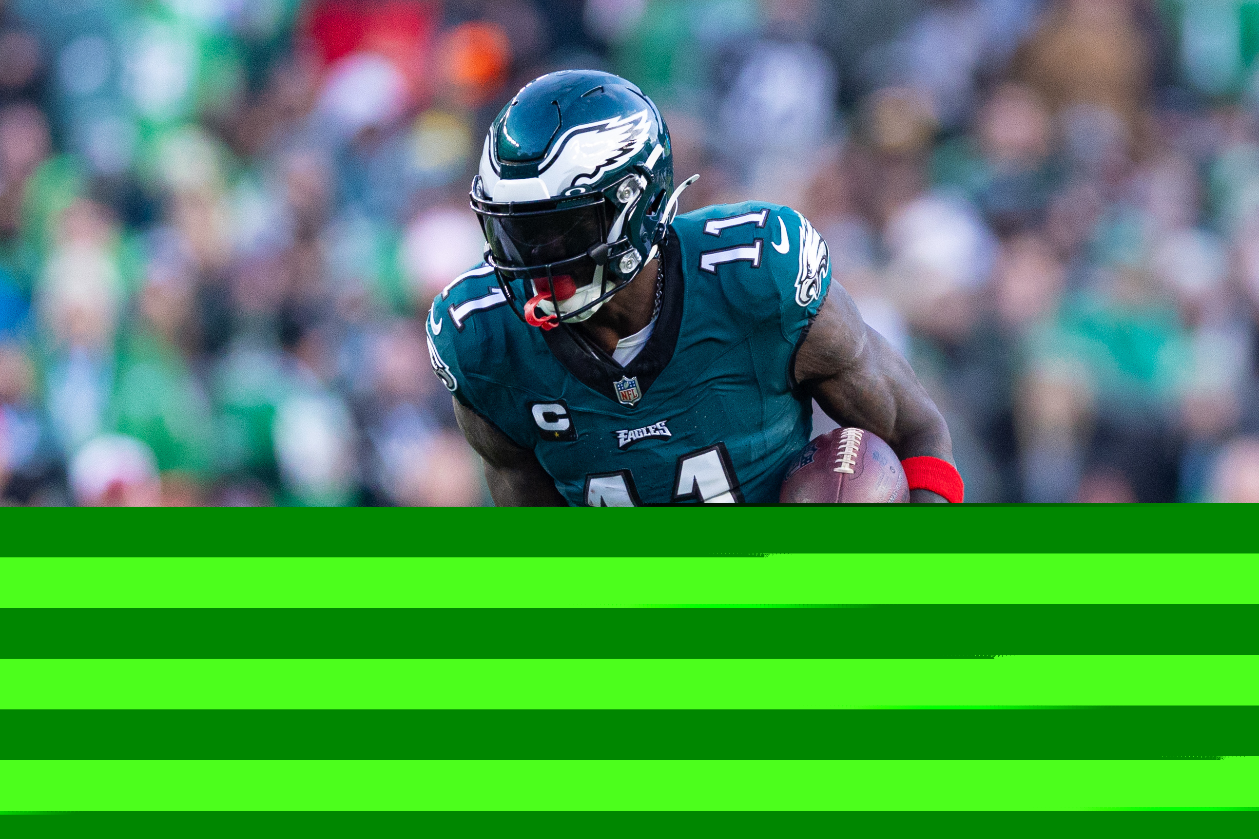 A.J. Brown was the Eagles leading receiver against the Cardinals with four catches for 53 yards. 