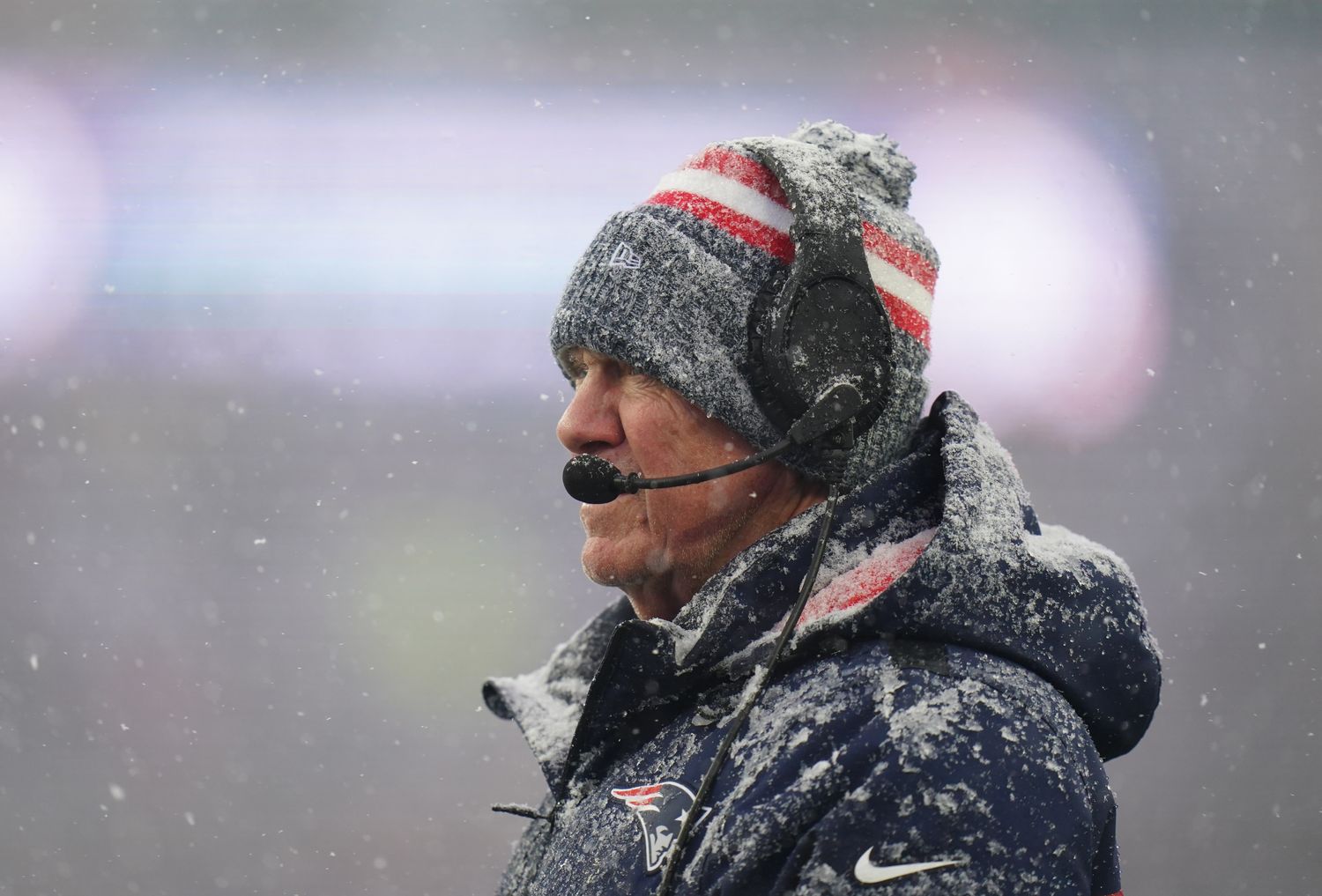 New England Patriots head coach Bill Belichick watches from the sideline as they take on the New York Jets at Gillette Stadium.