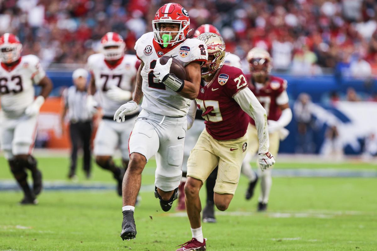Georgia running back Kendall Milton during Georgia’s game against Florida State in the 90th Capital One Orange Bowl at Hard Rock Stadium in Miami Gardens, Fla., on Saturday, Dec. 30, 2023. (Tony Walsh/UGAAA)