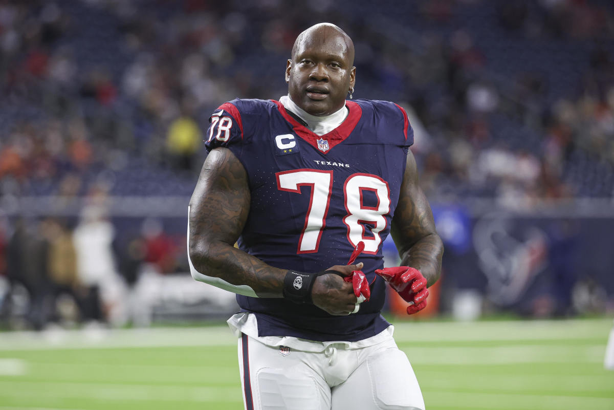 Houston Texans offensive tackle Laremy Tunsil (78) walks off the field before the game against the Cleveland Browns at NRG Stadium.