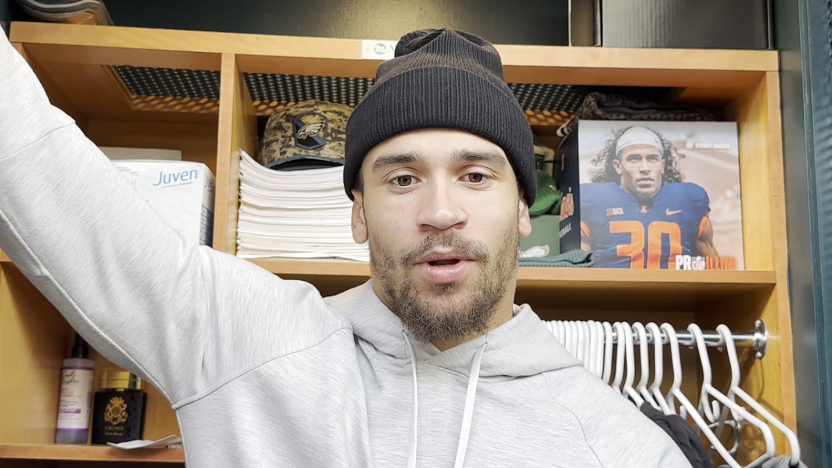 Sydney Brown discusses his offseason which will include ACL surgery and rehab during the Philadelphia Eagles' clean-out days after their season ended.