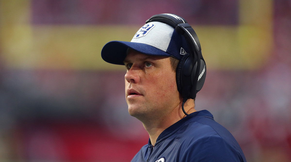 Shane Waldron while serving as the Los Angeles Rams’ pass game coordinator against the Arizona Cardinals at State Farm Stadium.
