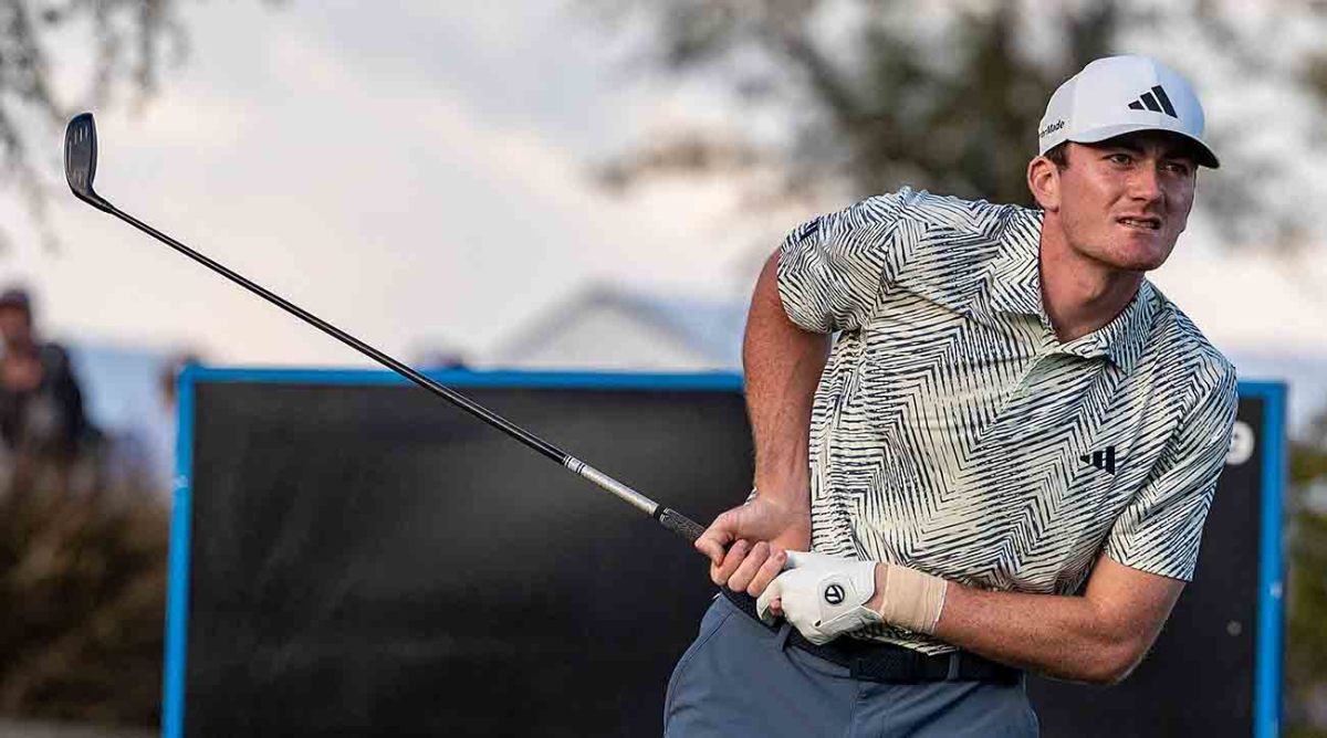 Amateur Nick Dunlap watches a tee shot during the final round of the 2024 American Express.