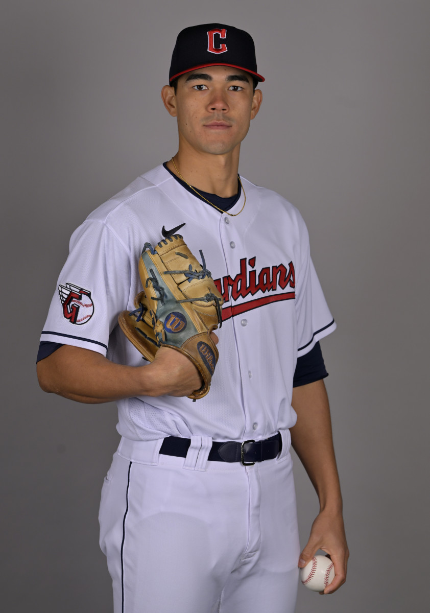 Feb 23, 2023; Goodyear, AZ, USA; Cleveland Guardians starting pitcher Joey Cantillo (68) during photo day in Goodyear, AZ.