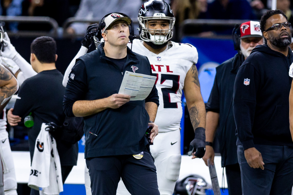 Jan 7, 2024; New Orleans, Louisiana, USA; Atlanta Falcons head coach Arthur Smith looks on against the New Orleans Saints during the second half at Caesars Superdome.